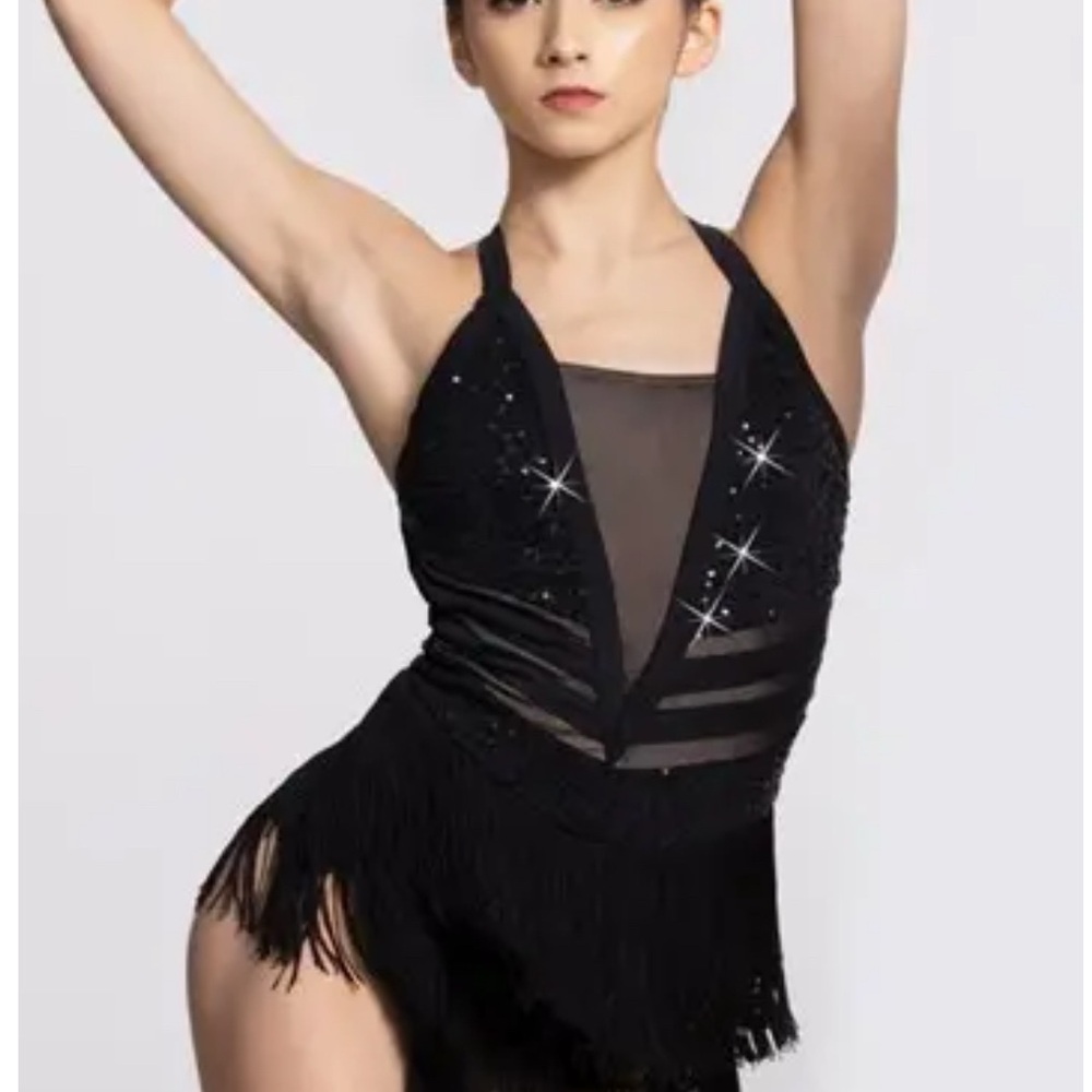 Weissman Black Sequined Fringe Dance Outfit